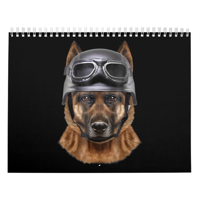 Calendario Regalo De Casco De Pastor Alemán Para Biker En Mot (Tapa)