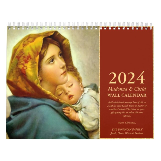 Calendario Regalo tradicional de los Navidades Madonna e Infa (Tapa)