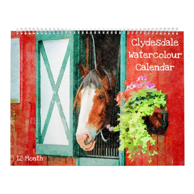 Calendario Regalos de acuarela pesada de caballos de Clydesda (Tapa)