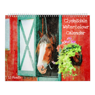 Calendario Regalos de acuarela pesada de caballos de Clydesda