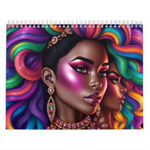 Calendario reina negra melanina mujer afroamericana hermana