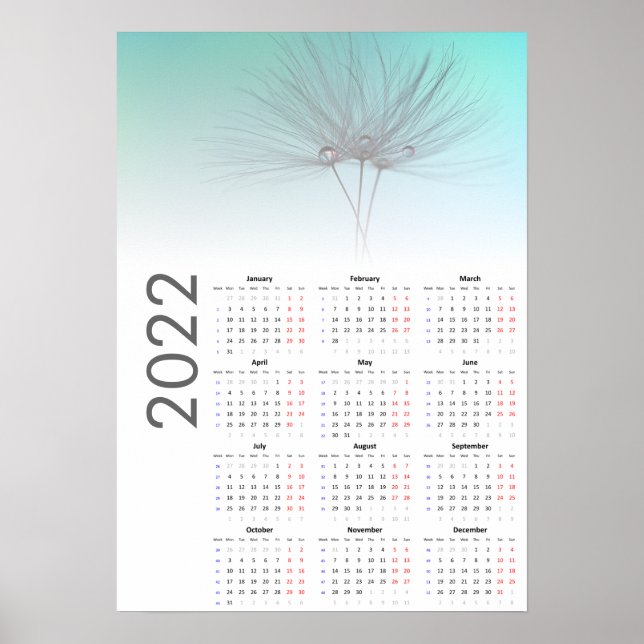 Calendario Relojes de Diente de León 2022 Póster (Frente)