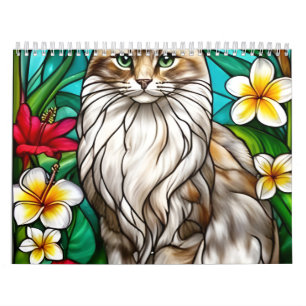 Calendario Retrato de gato en vidrio emplomado Gato elegante 