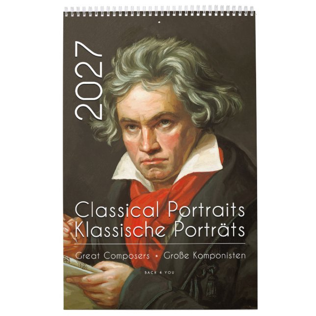 Calendario Retratos Clásicos de 12 Compositores, 2027 (Tapa)