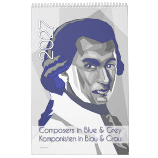 Calendario Retratos de compositores clásicos en azul y gris,