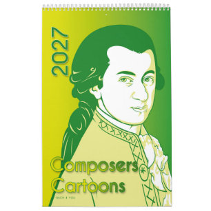 Calendario Retratos de compositores clásicos, estilo caricatu