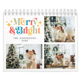 Calendario Retro Colorful Merry & Bright 3 Navidades de fotos