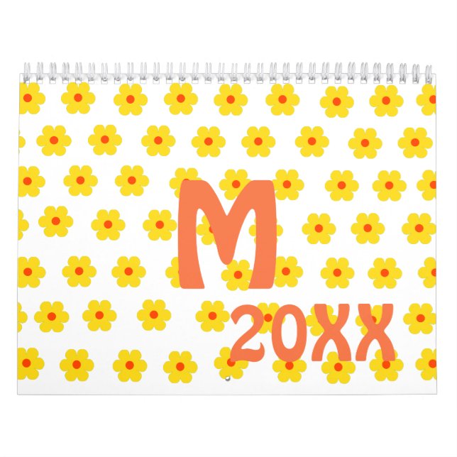 Calendario Retro Daisies Patrón botánico floral amarillo (Tapa)