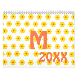 Calendario Retro Daisies Patrón botánico floral amarillo