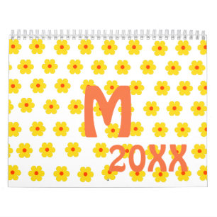 Calendario Retro Daisies Patrón botánico floral amarillo