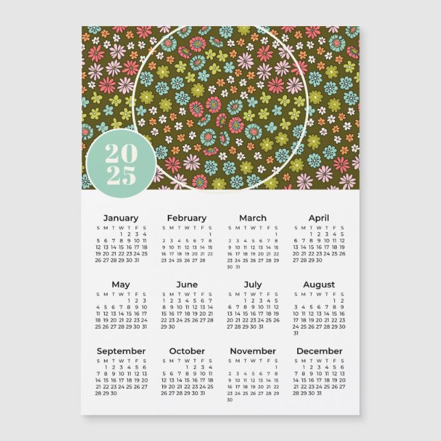 Calendario Retro Floral de Personalizado fotográfi (Anverso)