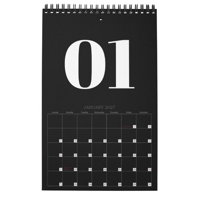 Calendario Retro Negro y Blanco Sin Foto 2026 (Jan 2027)