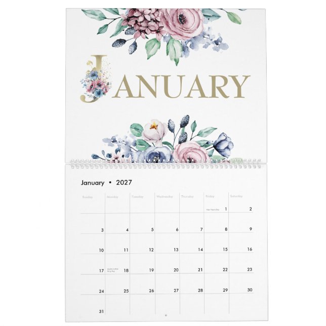 Calendario Rosa Elegante Rosa Blush 2026 (Jan 2027)