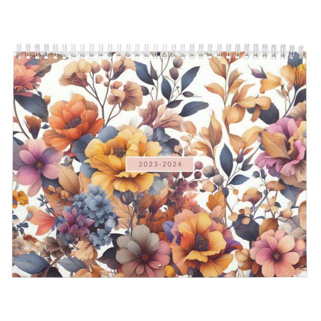 Calendario Rosa floral moderno otoño elegante (Tapa)