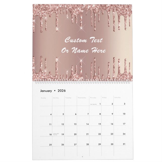 Calendario Rosa Purpurina dorado Personalizado Nombre de text (Jan 2026)