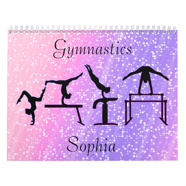 Calendario rosa y púrpura de gimnasia pastel (Tapa)