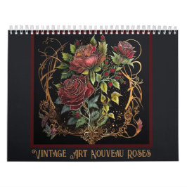 Calendario Rosas rojas de Art Nouveau vintage