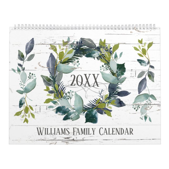 Calendario Rústico Laurel Wreath Greenery Personalizado 2024  (Tapa)