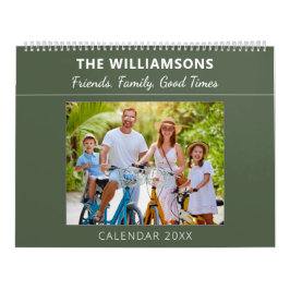 Calendario Sage Green Family and Friends Custom Photo Collage