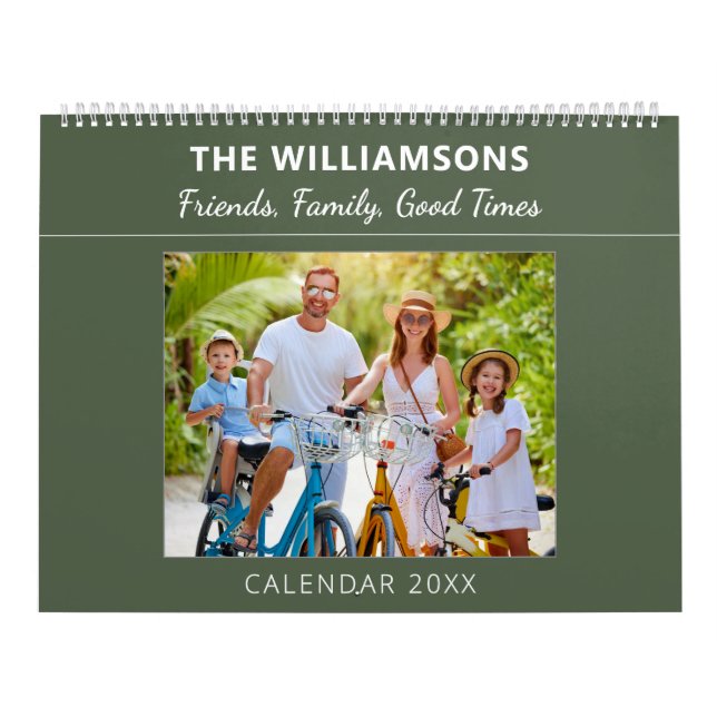 Calendario Sage Green Family and Friends Custom Photo Collage (Tapa)