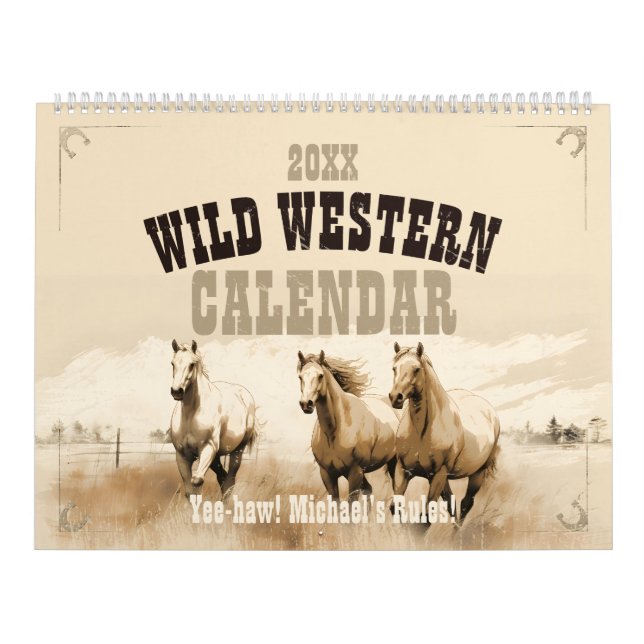 Calendario ¡Salvaje Oeste! Caballos. Regalo de hombres editab (Tapa)