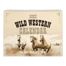 Calendario ¡Salvaje Oeste! Caballos. Regalo de hombres editab
