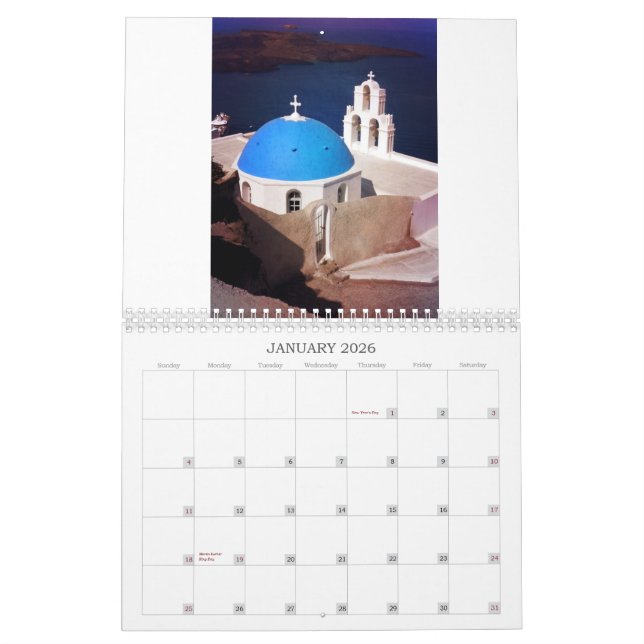 Calendario Santorini hermoso Grecia (Jan 2026)