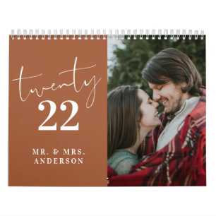 Calendario Script Calligraphy Newly Wed Photo Terracotta