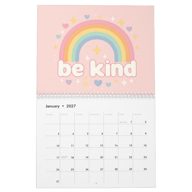 Calendario Sé Amable – Arcoíris Pastel de Positividad (Jan 2027)