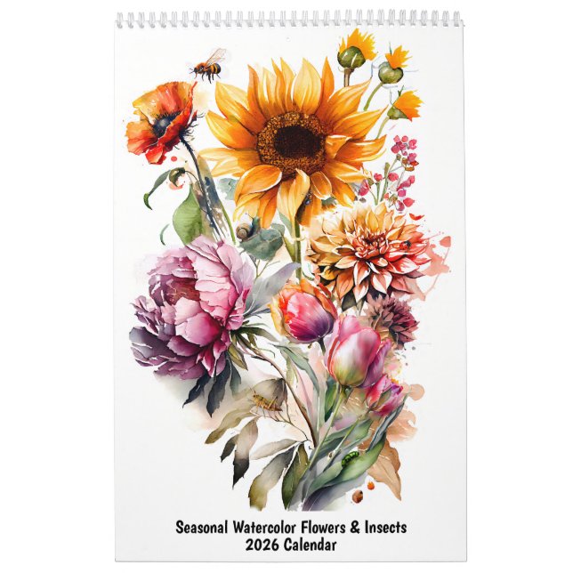 Calendario Seasonal Watercolor Flowers & Insects – 2026 (Tapa)