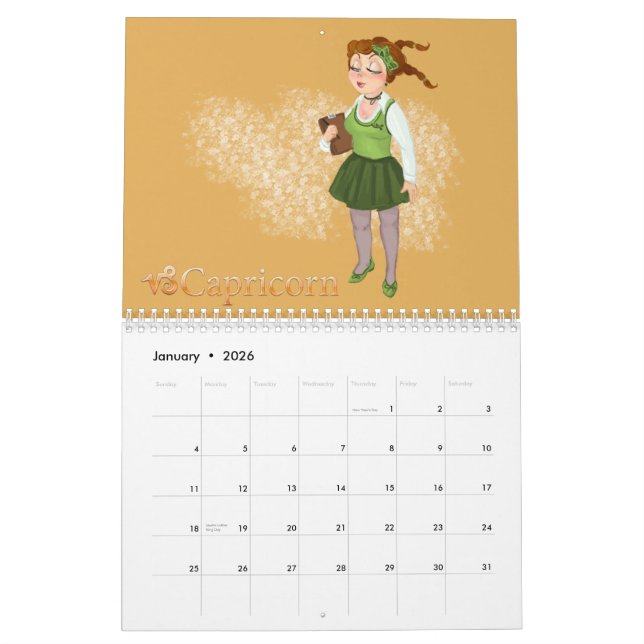 Calendario Señales de zodiaco de belleza más símbolo gráfico  (Jan 2026)