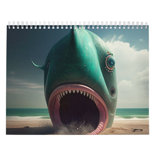 Calendario Shark sculpture on the beach (Tapa)