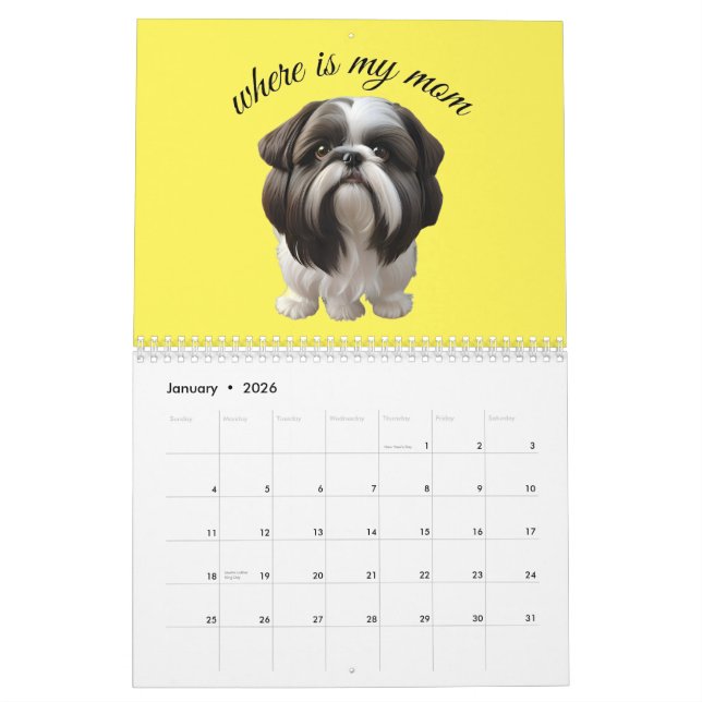 Calendario Shih Tzu - ¿Dónde Está Mi Mamá? (Jan 2026)
