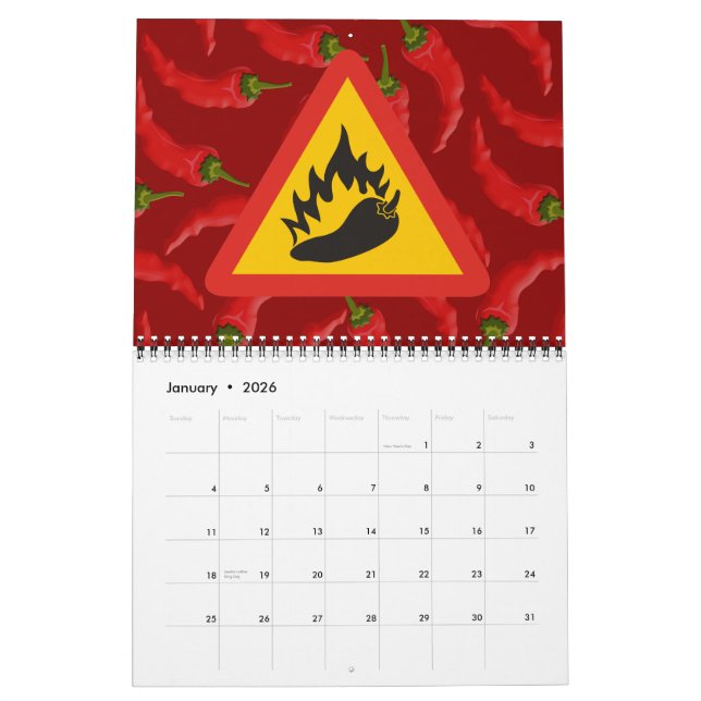 Calendario Signo de peligro de pimienta caliente (Jan 2026)