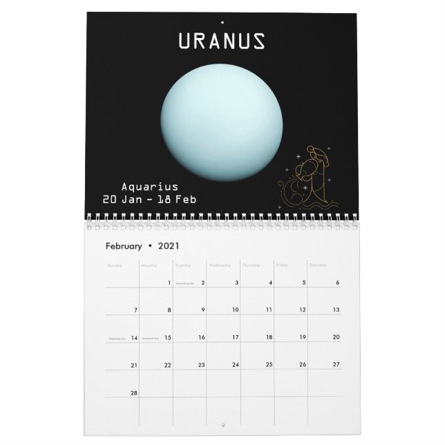 Calendario Signos de estrella Purpurina de Planetas Zodiac 12 (Feb 2021)