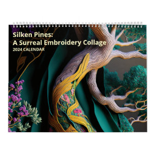 Calendario Silken Pines: Collage surrealista de bordados