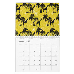 Calendario Silueta de jirafa hojas de palma tropical zoo