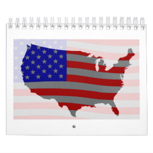 Calendario Silueta De Mapa Y Bandera De Estados Unidos