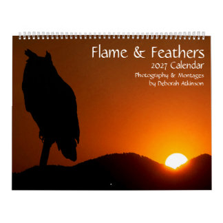 Calendario Silueta de pájaro de llamas y plumas
