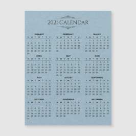 Calendario simple 2021 sobre tarjeta magnética de 