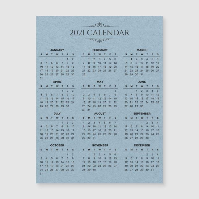 Calendario simple 2021 sobre tarjeta magnética de  (Anverso)