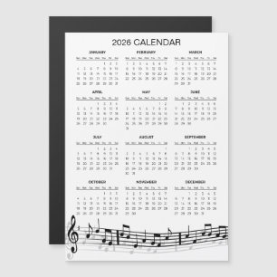 Calendario Simple 2026 con Notas Musicales Imán