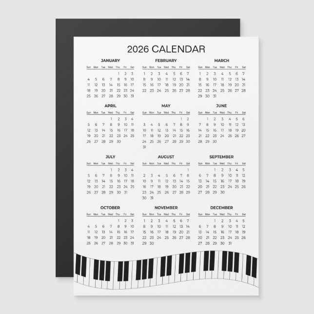Calendario Simple 2026 con Teclas de Piano | Imán (Anverso/Reverso)