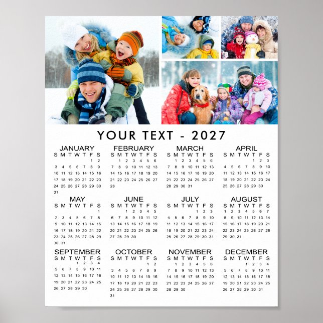 Calendario Simple 2026 para Póster de Collage de F (Frente)