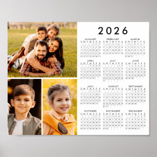 Calendario Simple 2026 Póster de 3 Fotos