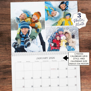 Calendario Simple 3 Fotos Por Mes