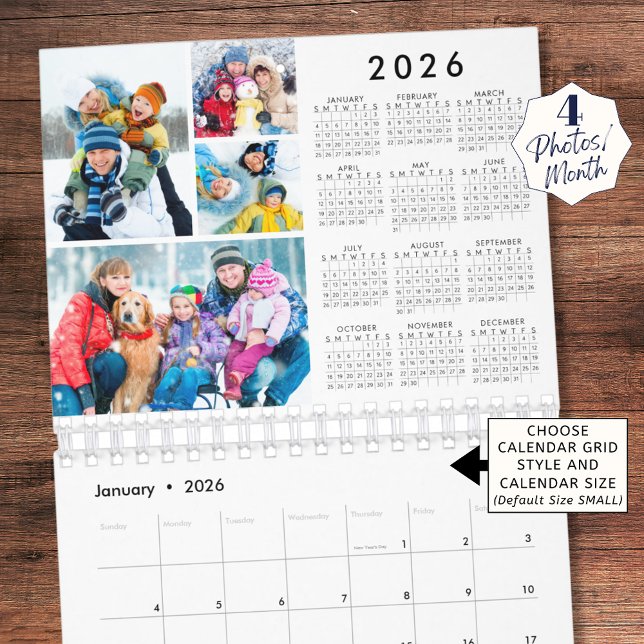 Calendario Simple 4 Photos Per Month 2026 Year-At-A-Glance (Subido por el creador)