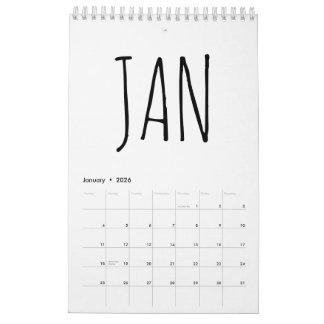 Calendario Simple Black and White Script Writing 2026