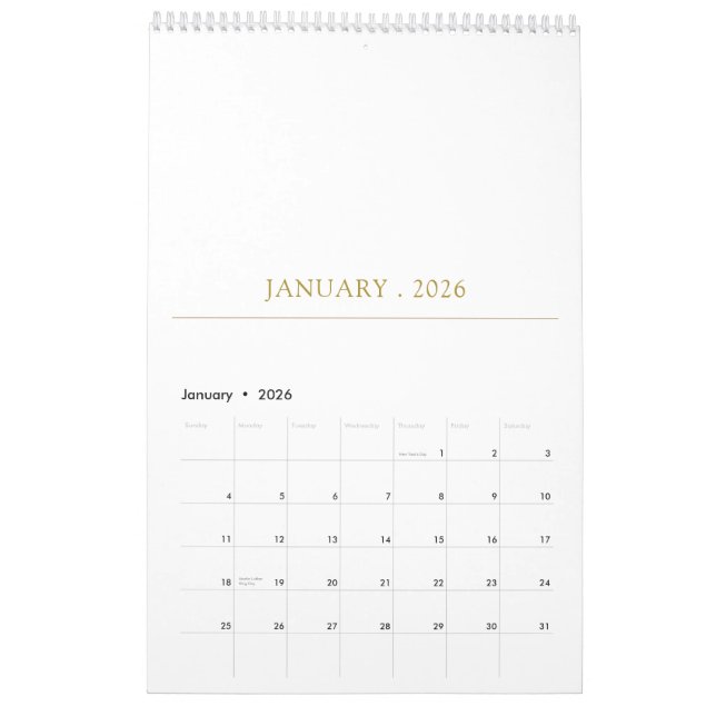 Calendario Simple Clean Typography Design (Jan 2026)