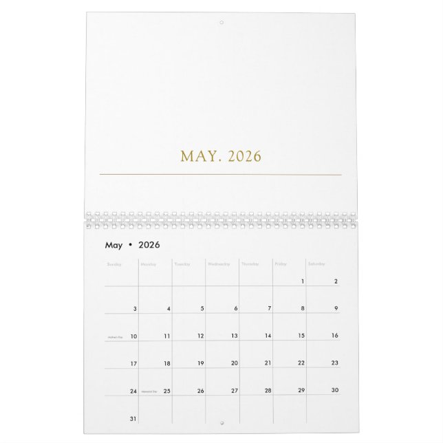 Calendario Simple Clean Typography Design (May 2026)